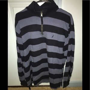 Nautica Quarter Zip Sweater Blue Striped M Large